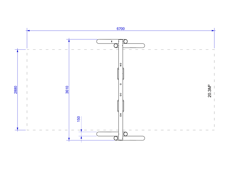 Technical render of a Timber Swing (2.4M) with Two Flat Seats